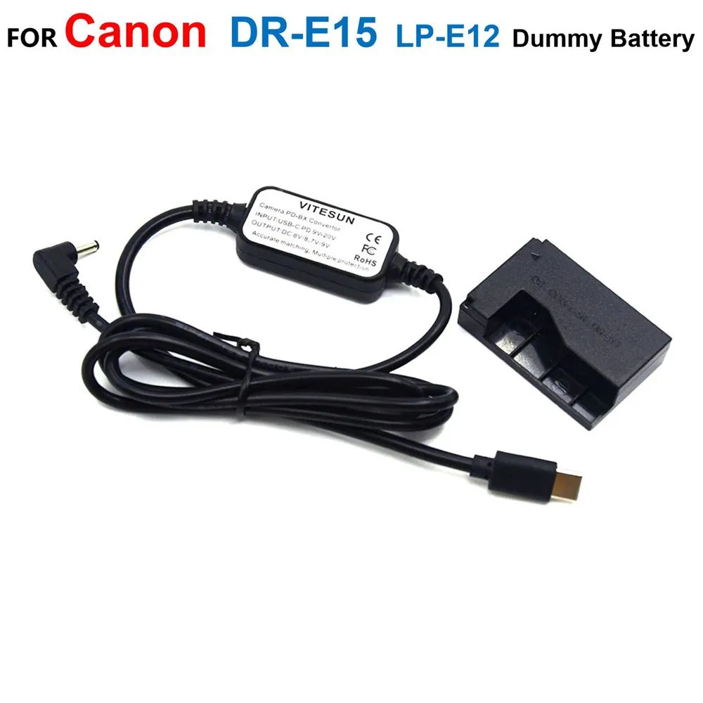 

DR-E15 LP-E12 Fake Battery DC Coupler+CA-PS700 USB C Power Bank Charger Cable For Canon EOS 100D Kiss X7 Rebel SL1 SX70HS Came