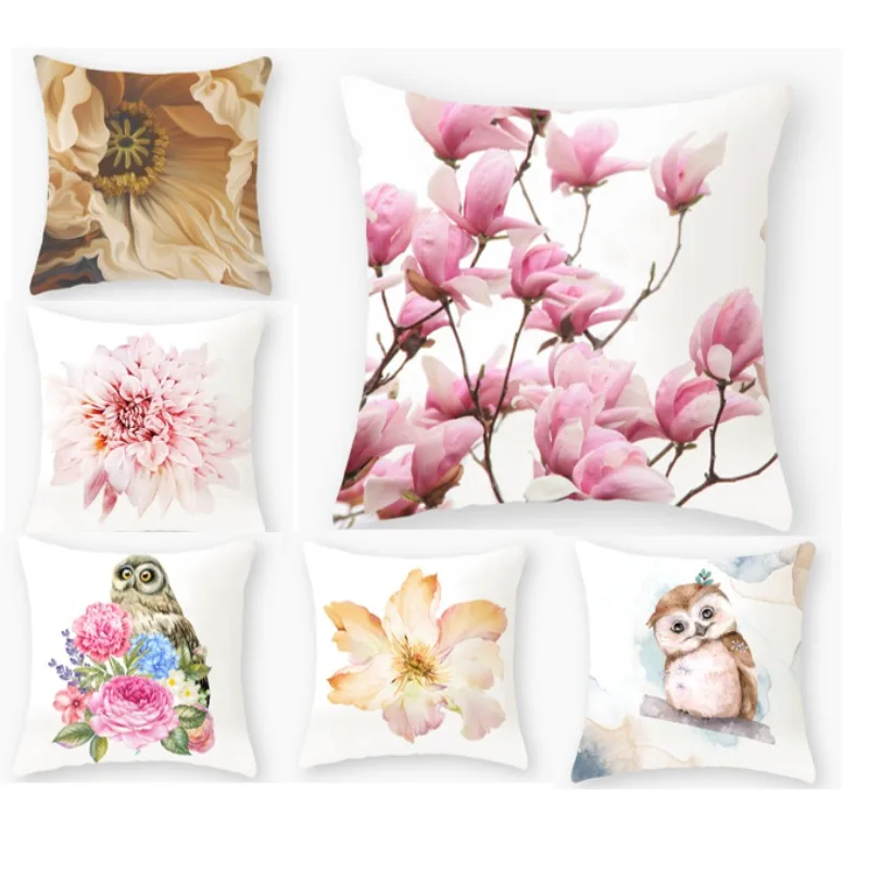 

Pink Nordic Simple Flower Pillow Cover Owl Cojines 40x40cm Fashion New for Sofa Home Decor Cushion Cover Gift Pillowcase G481
