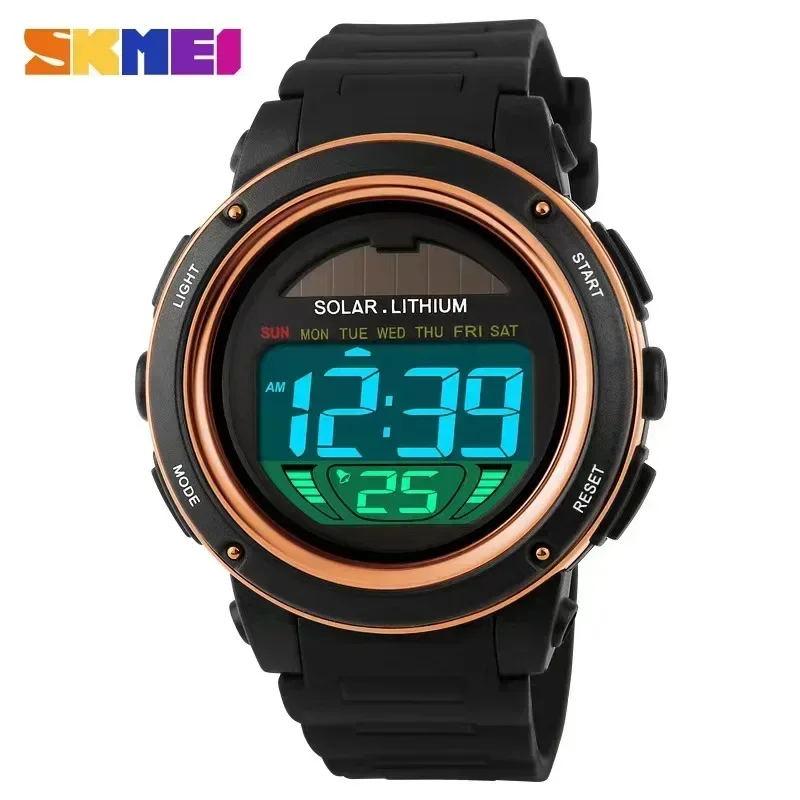 

SKMEI 1096 Men Solar PU Strap Wristwatches Mens Chronograph Alarm 5Bar Waterproof Digital Watch reloj hombre Outdoor Sport Watch