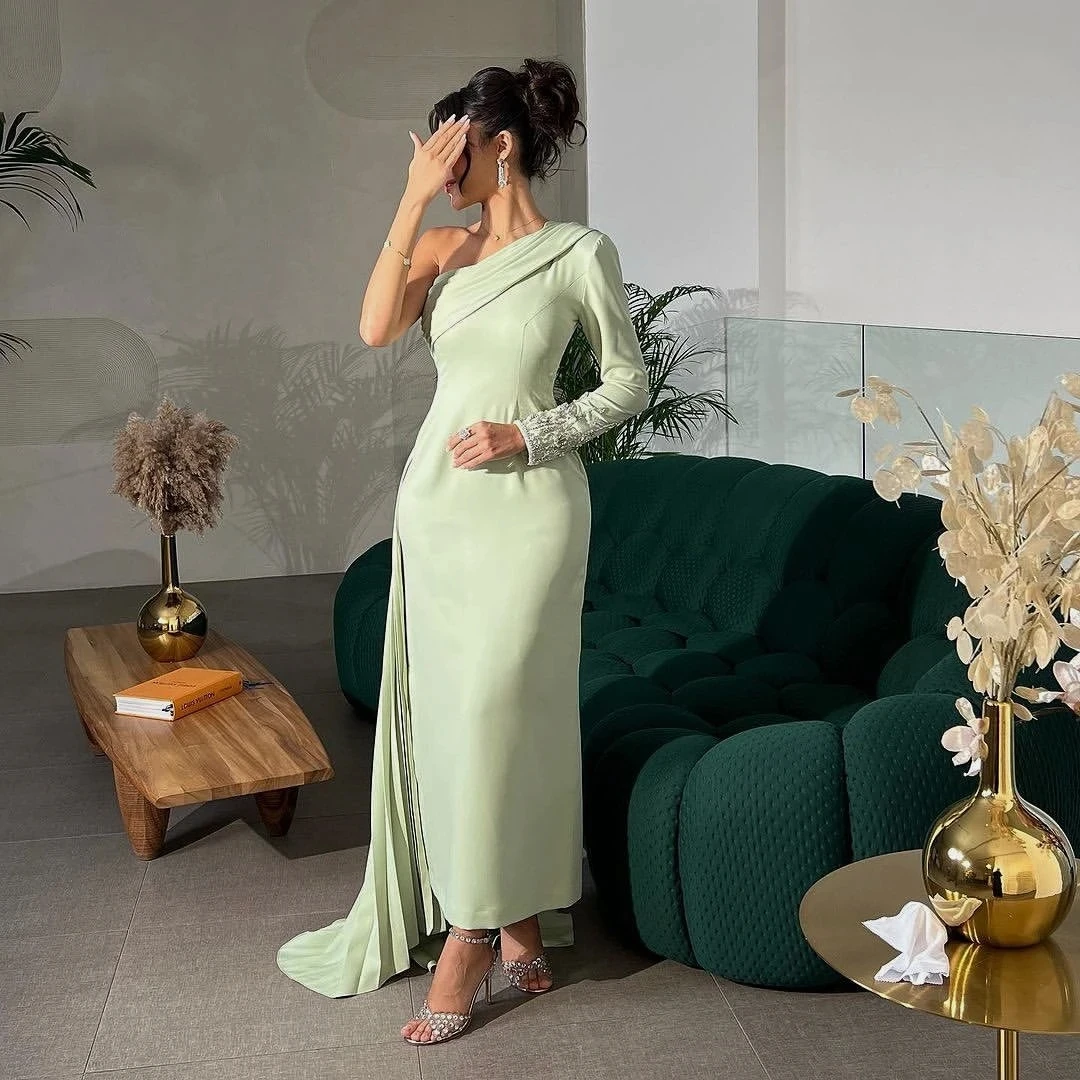 New Exquisite Green Evening Dress Long Full Sleeves Prom Gowns Elegant Party Dress Satin One Shoulder Pleated Vestidos De Fiesta
New Exquisite Green Evening Dress Long Full Sleeves Prom Gowns Elegant Party Dress Satin One Shoulder Pleated Vestidos De Fiesta