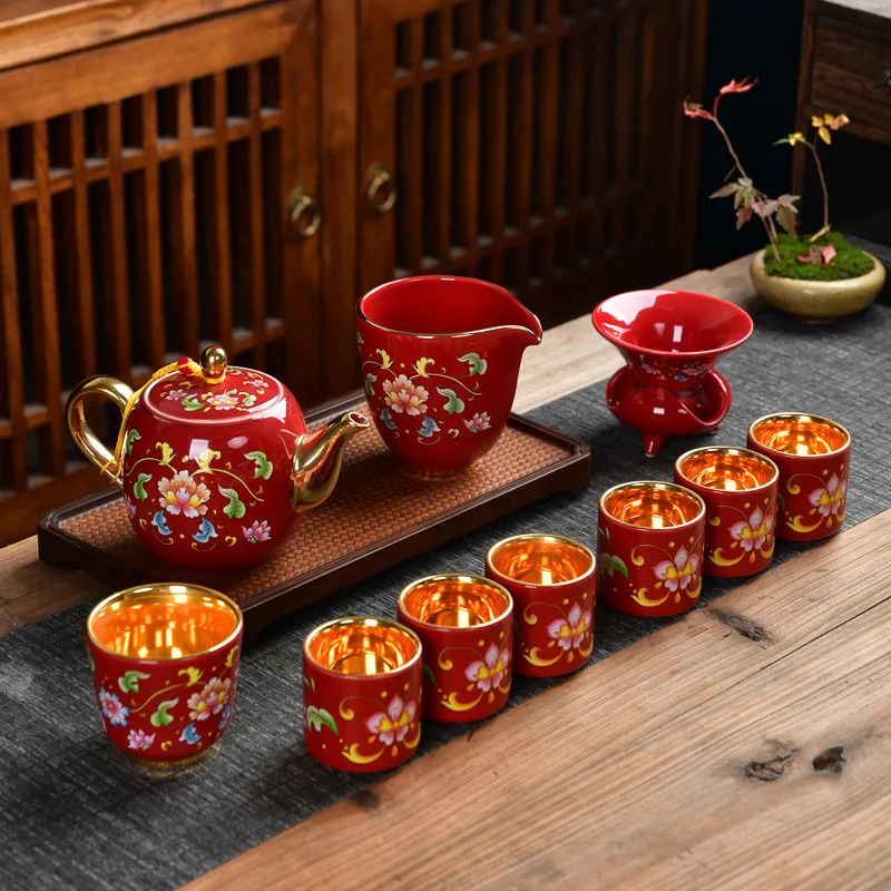 24k Gold-plated tea set high-end tea pot and cup set gaiwan kitchen accessories green tea cup tea infuser Kung Fu teaset
24k Gold-plated tea set high-end tea pot and cup set gaiwan kitchen accessories green tea cup tea infuser Kung Fu teaset