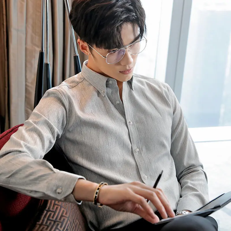 Рубашка мужская хлопковая с длинным рукавом, Повседневная Деловая однобортная формальная, в полоску, Q178 
Рубашка мужская хлопковая с длинным рукавом, Повседневная Деловая однобортная формальная, в полоску, Q178