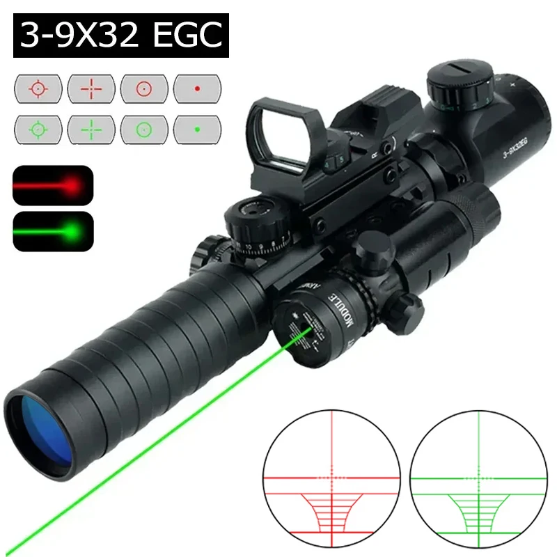 

3-9X32 EGC тактический прицел красный зеленый точечный лазерный комбинированный оптический прицел Регулируемый Оптический охотничий страйкбольный прицел подходит для Вивера 20 мм