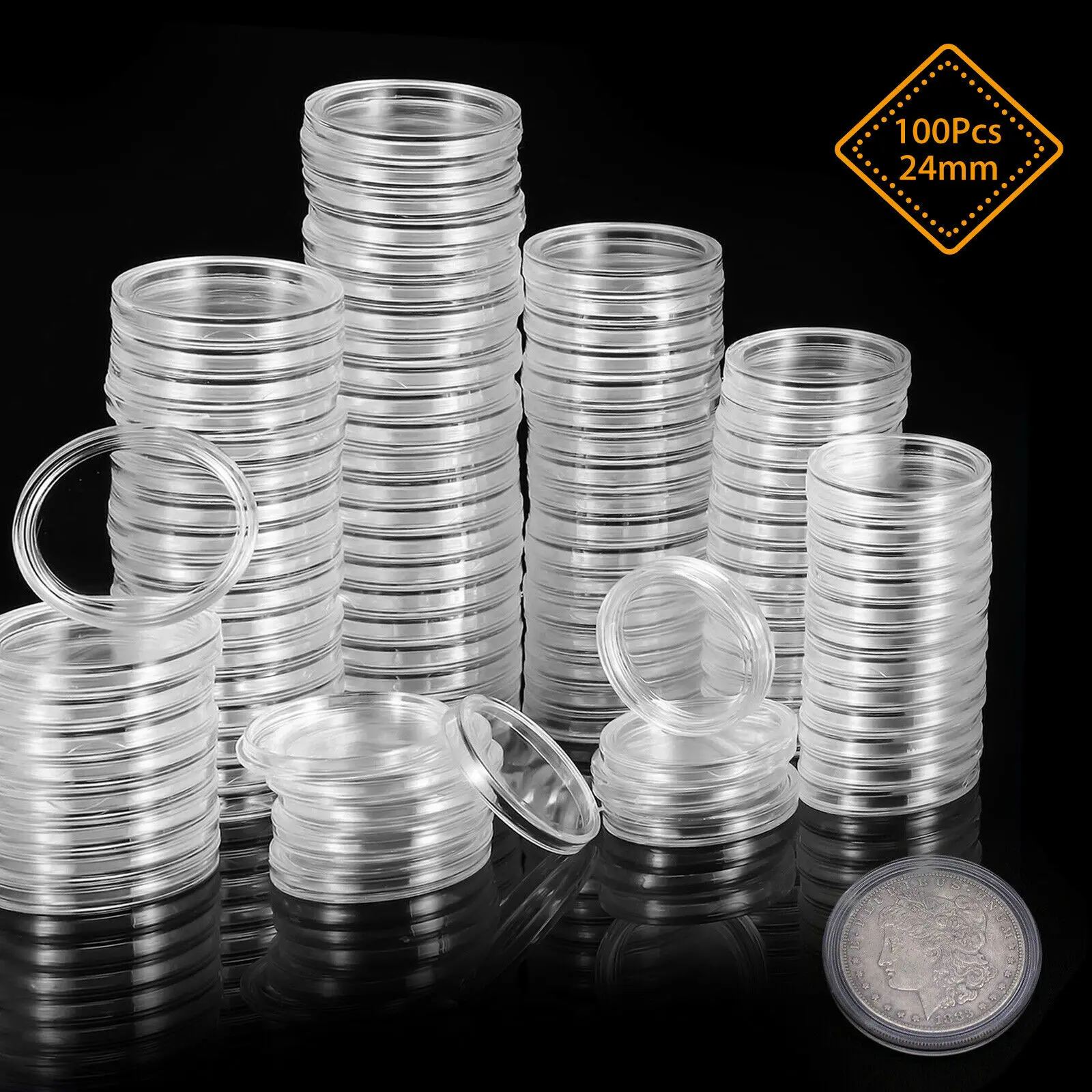 100Pcs 24mm Clear Round Plastic Coin Holder Capsule Container Storage Box Souvenir Coins Protector Collection Organizer Case
100Pcs 24mm Clear Round Plastic Coin Holder Capsule Container Storage Box Souvenir Coins Protector Collection Organizer Case