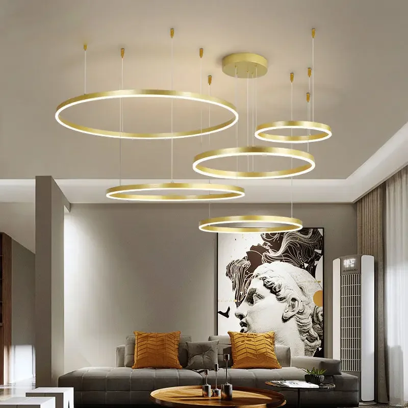 

Modern 5 Ring Led Chandelier Dimmable Gold Black Brown for Bedroom Living Room Pendant Lights Lighting Suspension Design Fixture