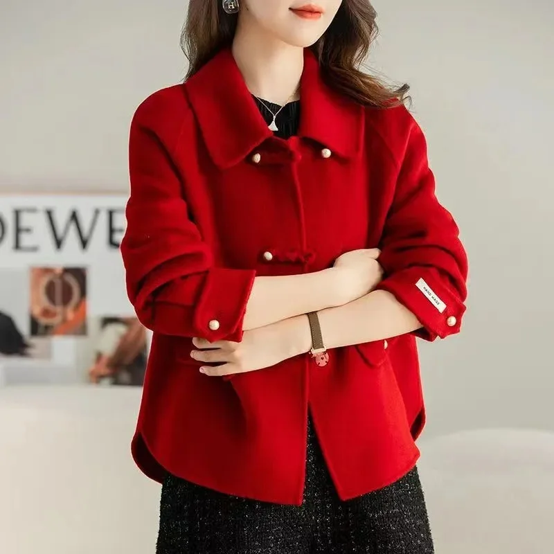 

Fashion Short Double-sided Cashmere Coat Women New Spring Autumn Korean Loose Woolen Jacket High End Elegnt Wool Blend Overcoat