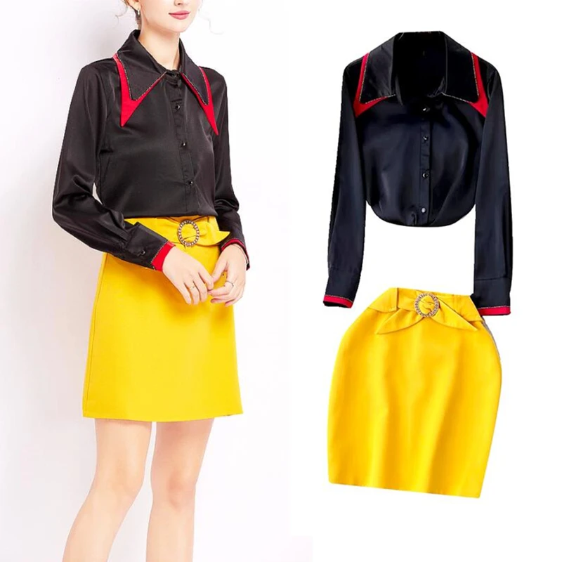 

Elegant Workwear Suits for Women, Long Sleeve Blouses, Tops and Package Hip Skirt, High Fashion, SL542, 2024