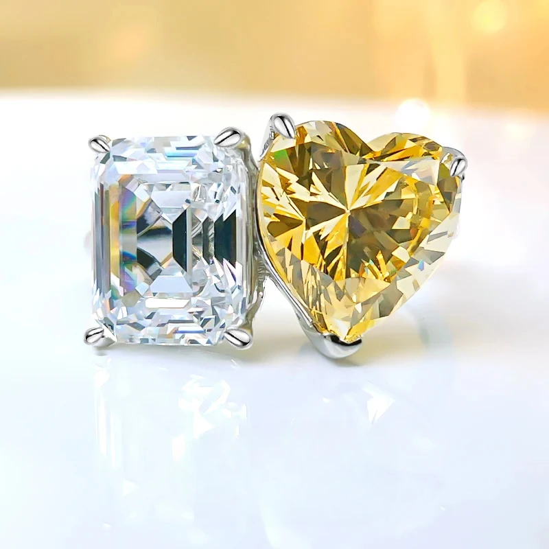 

Роскошное женское кольцо из серебра 925 пробы контрастной расцветки с высокоуглеродистым бриллиантом, универсальные свадебные украшения, оптовая продажа