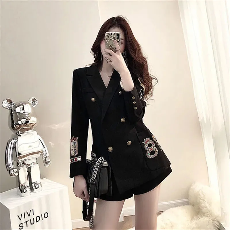 Korean Fashion Embroidery Elegant Casual Slim Spring Autumn Women 2 Pieces Set Long Sleeve Pocket Harajuku Blazer Shorts Pants
Korean Fashion Embroidery Elegant Casual Slim Spring Autumn Women 2 Pieces Set Long Sleeve Pocket Harajuku Blazer Shorts Pants