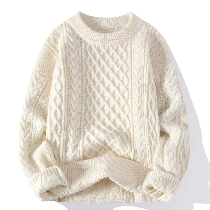 

Autumn Winter Men Sweater Vintage O Neck Solid Color Knitted Pullovers Loose Haruku Mens Retro Knitting Pullover Sweaters