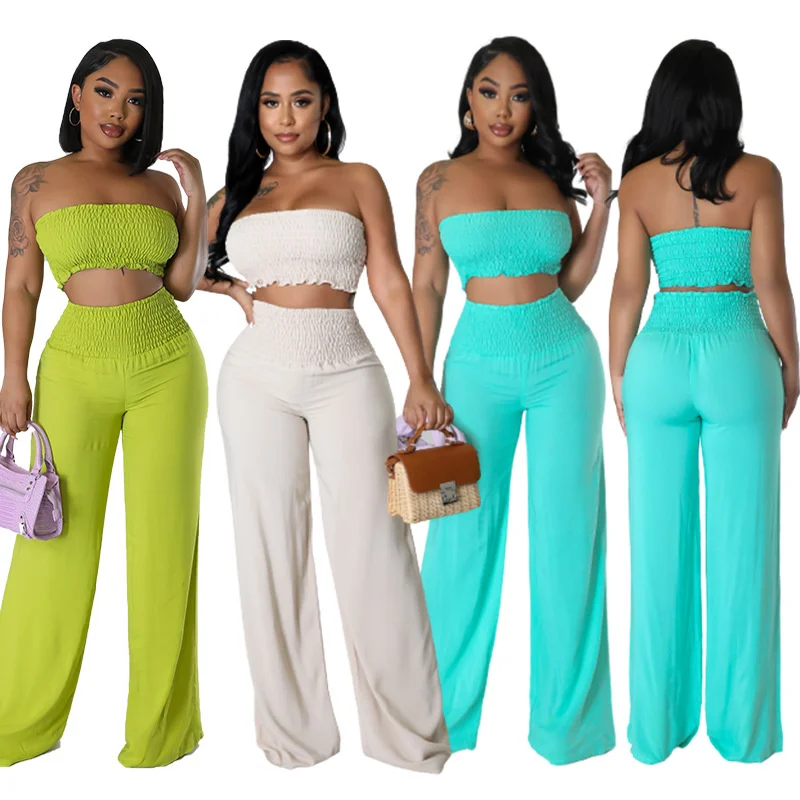 New 2024 Summer Solid Strapless And Wide Leg Pants Women Set Casual Fashion Low Waist Loose Long Pants And Short Tops Women
New 2024 Summer Solid Strapless And Wide Leg Pants Women Set Casual Fashion Low Waist Loose Long Pants And Short Tops Women