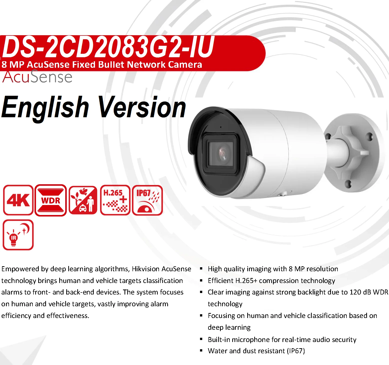 

DS-2CD2083G2-IU Overseas English Version 8 MP AcuSense Fixed Bullet Network Camera IR 40m Indoor Outdoor Camera ONVIF Upgradeabl