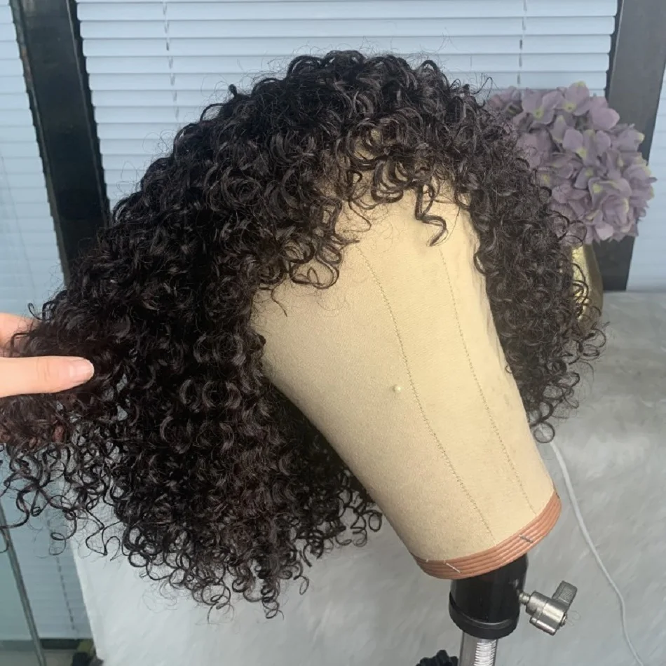

Water Wave Human Hair Bob Wigs Glueless Short Jerry Curly Wig For Black Women Indian Remy Hair Full Machine Made Wigs With Bangs