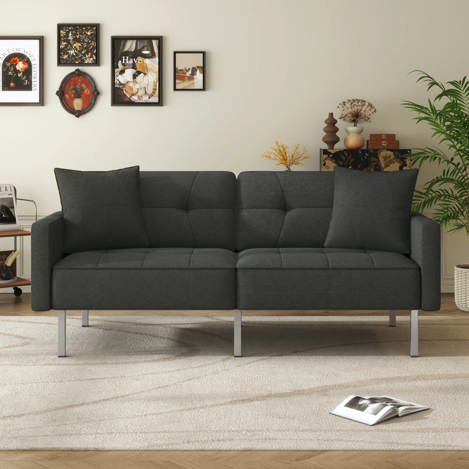 Orisfur. Linen Upholstered Modern Convertible Folding Futon Sofa Bed for Compact Living Space, Apartment, Dorm, Black
Orisfur. Linen Upholstered Modern Convertible Folding Futon Sofa Bed for Compact Living Space, Apartment, Dorm, Black