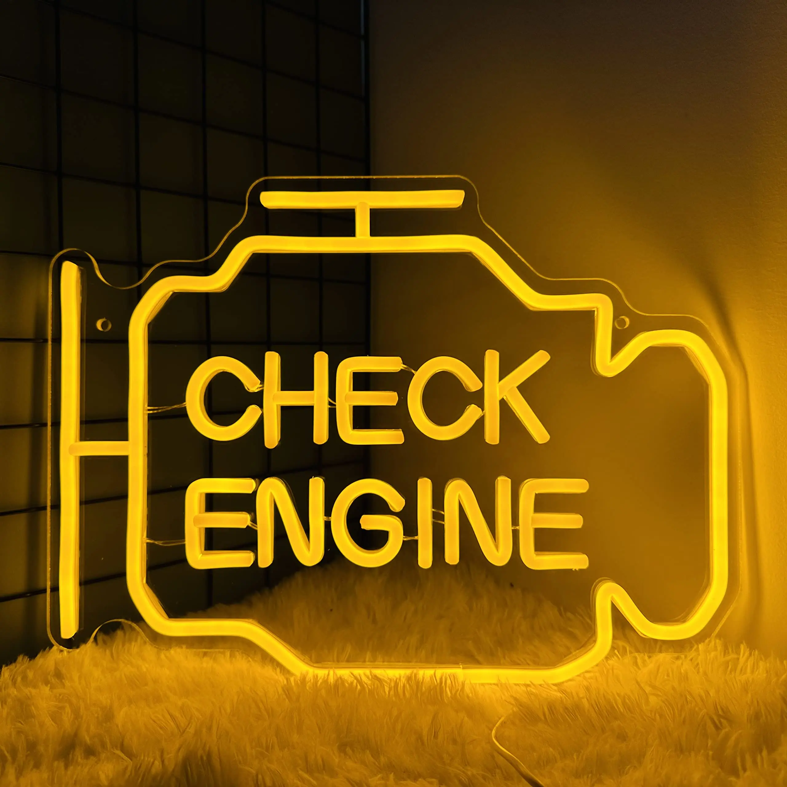 

Check engine neon sign wall decoration, personalized LED neon garage sign, car room repair shop workshop game room party