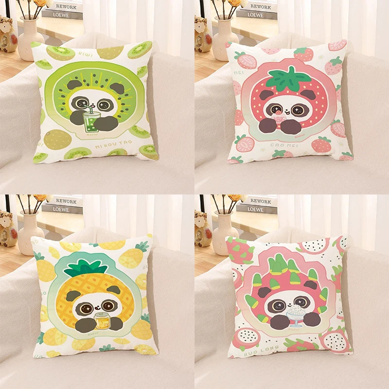 

Cute Panda Fruit Pillowcase Kawaii Cartoon Animation Pillowcase Living Room Sofa Cushion Cover Children's Room Home Decoration