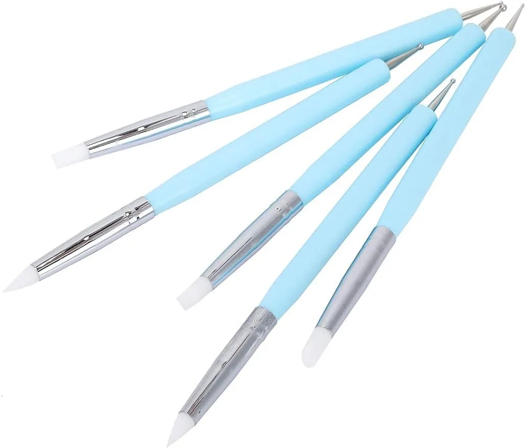 

5 pcs/Set Soft Pottery Clay Tool Silicone & Stainless Steel Two Head Sculpting Polymer Modelling Shaper Art Tools Blue Supplies