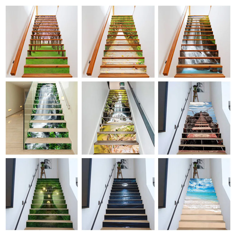 

6pcs/13pcs Stairway Decal Stickers for Stair Decoration Natural Scenery Removable Adhesive Staircase Escalera Living Room Decor