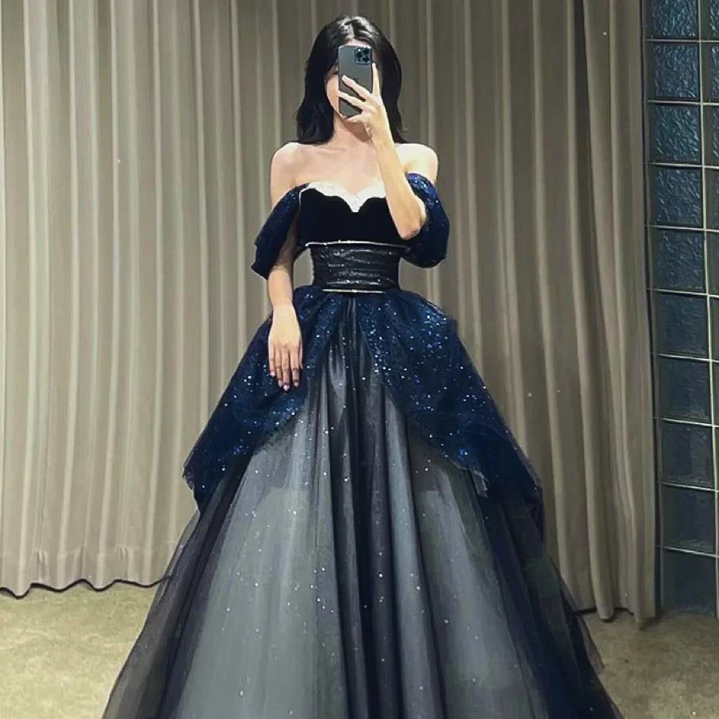 Fashion Off Shoulder Navy Blue Evening Dress Bling Sequined Empire For Women Princess Sexy Luxury Tulle Wedding Party Prom Gowns
Fashion Off Shoulder Navy Blue Evening Dress Bling Sequined Empire For Women Princess Sexy Luxury Tulle Wedding Party Prom Gowns