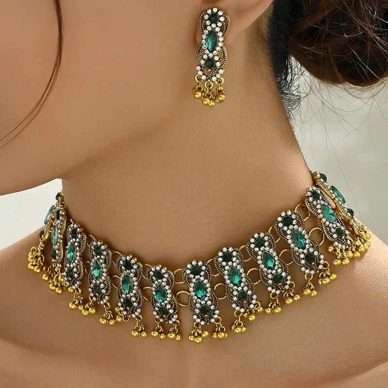 

Banquet Necklace Women's Earring Set Vintage Multi layered Gem Tassel Palace Style Middle East Jewelry