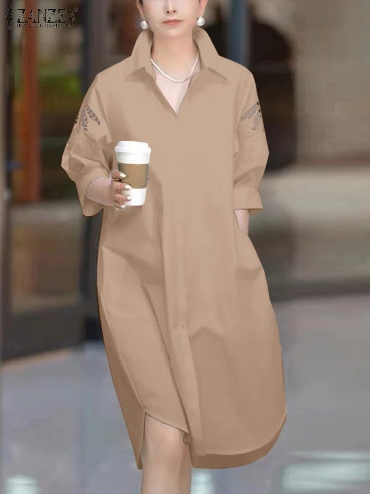 ZANZEA Fashion Streetwear Shirt Dress Lace Insert Summer 3/4 Sleeve Casual Knee-length Dress Women Solid Lapel Loose Sundress
ZANZEA Fashion Streetwear Shirt Dress Lace Insert Summer 3/4 Sleeve Casual Knee-length Dress Women Solid Lapel Loose Sundress