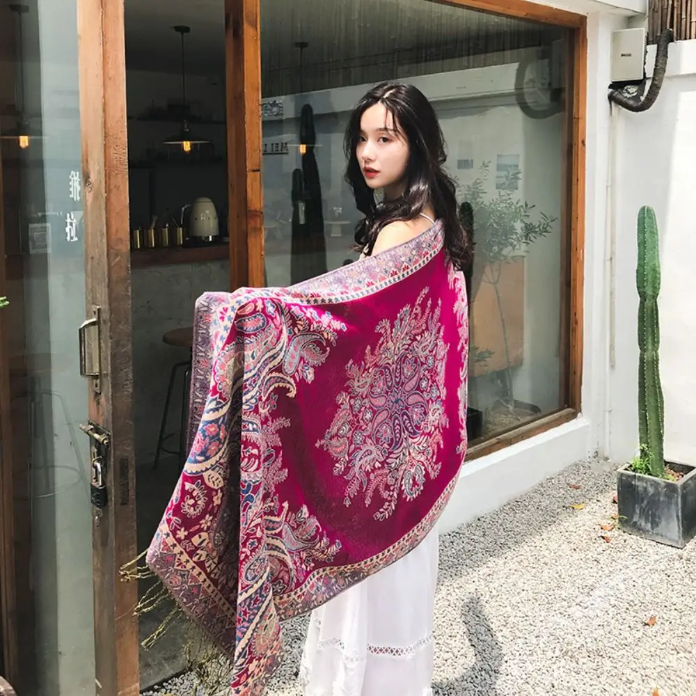 

Bohemian Style Cashew Jacquard Scarf Women Winter Warm Pashmina Long Soft Shawls and Wraps Ladies Ethnic Beach Travel Scarves