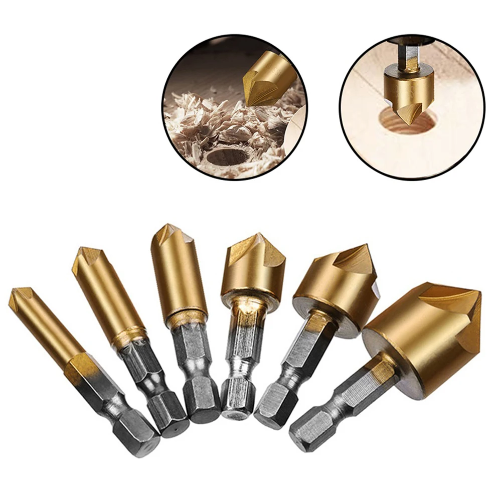 6pcs Countersink Drill Bit HSS Chamfering Cutter Hex Shank 5 Flute Woodworking Chamferer Drilling Bit Mill Cutter 6mm-19mm
6pcs Countersink Drill Bit HSS Chamfering Cutter Hex Shank 5 Flute Woodworking Chamferer Drilling Bit Mill Cutter 6mm-19mm