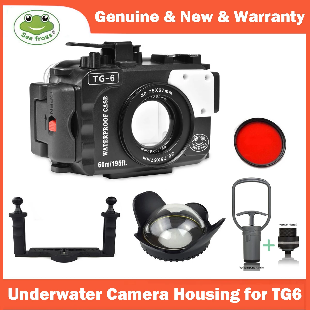 

Seafrogs 60M/195FT Underwater Camera Housing Kit for Olympus TG-6 TG6 with Dual Fiber-Optic port