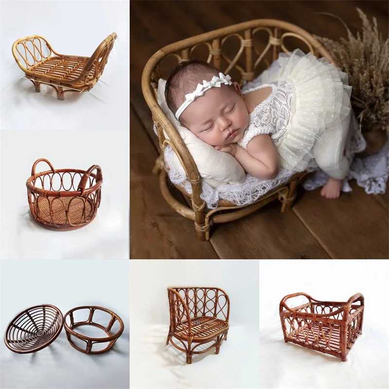 

Baby Accessories Newborn Photography Props Fotografia Studio Wooden Baby Posing Rattan Chair Furniture Baby Sofa Crib Bed Bench