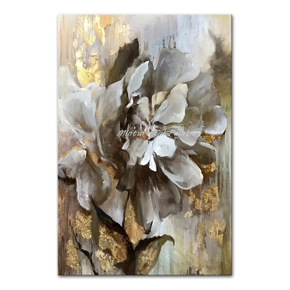 

Mintura Hand-Painted Handmade Oil Paintings on Canvas,The White Flowers Wall Art for Living Room Office Decor Home Decor Artwork
