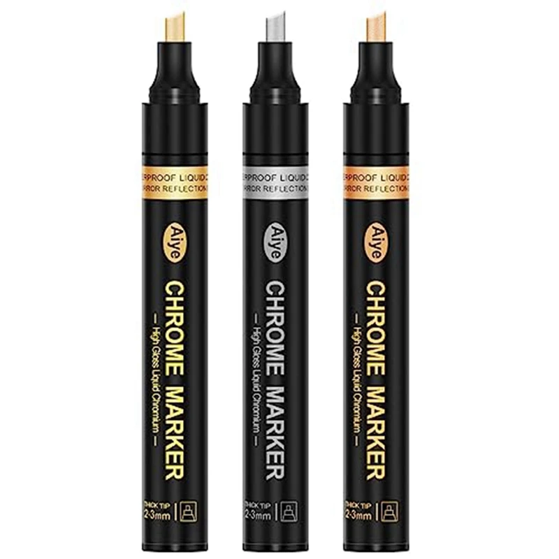 

Liquid Mirror Chrome Markers 3 Colors Permanent Metallic Markers, 2-3Mm Larger Application Area, High Gloss, Waterproof