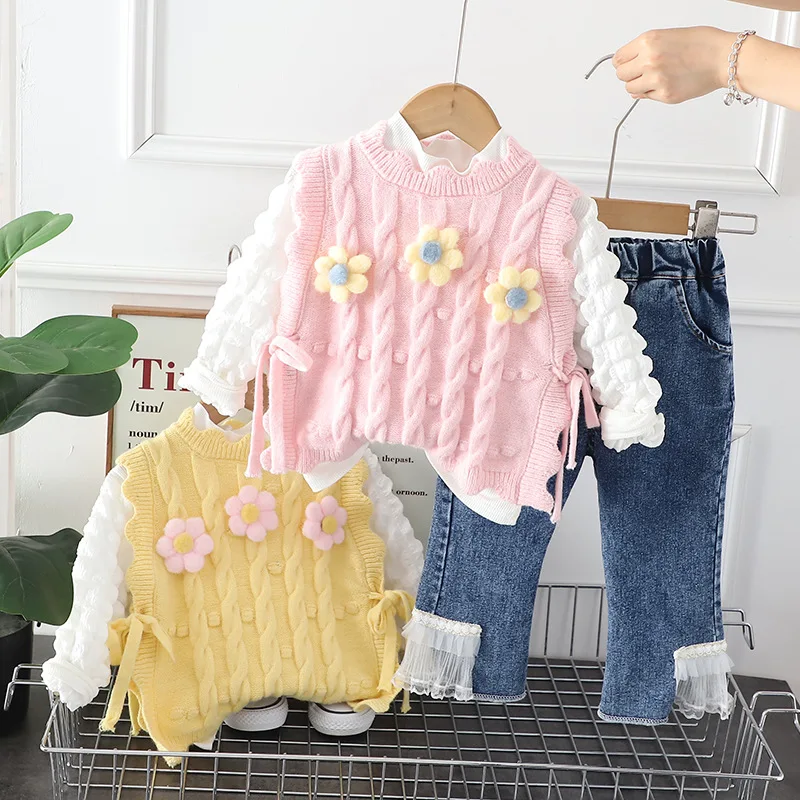 Girls Clothes Sets Spring Autumn Children Knitted Vest T-shirts Flaed Trousers 3pcs For Baby 5 Years Party Suit Kids Outfits Set
Girls Clothes Sets Spring Autumn Children Knitted Vest T-shirts Flaed Trousers 3pcs For Baby 5 Years Party Suit Kids Outfits Set