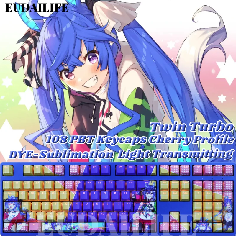 

Twin Turbo 108 Keycap PBT Umamusume Pretty Derby DYE Sublimation Light Transmitting Cherry Cross Axis Switch Mechanical Keyboard