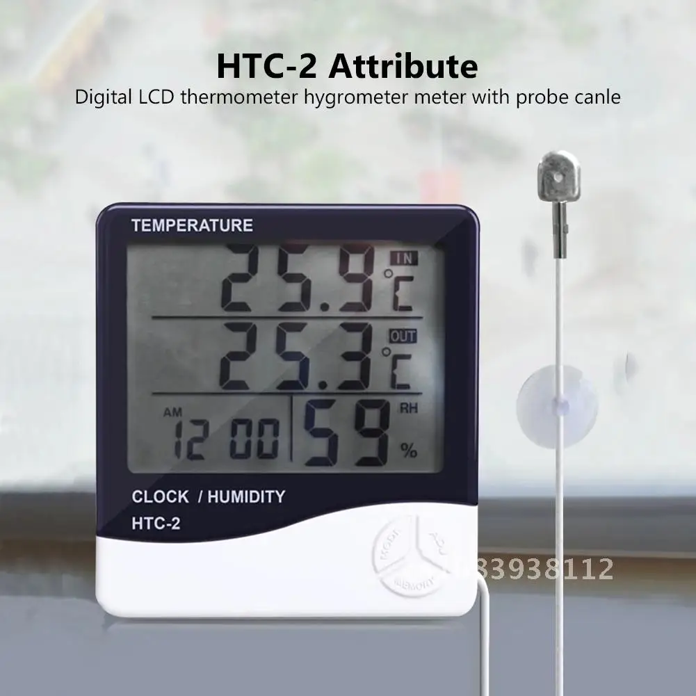 

1pcs Clock Weather Station with LCD Digital Temperature Humidity Meter Home Indoor Outdoor hygrometer thermometer HTC-2