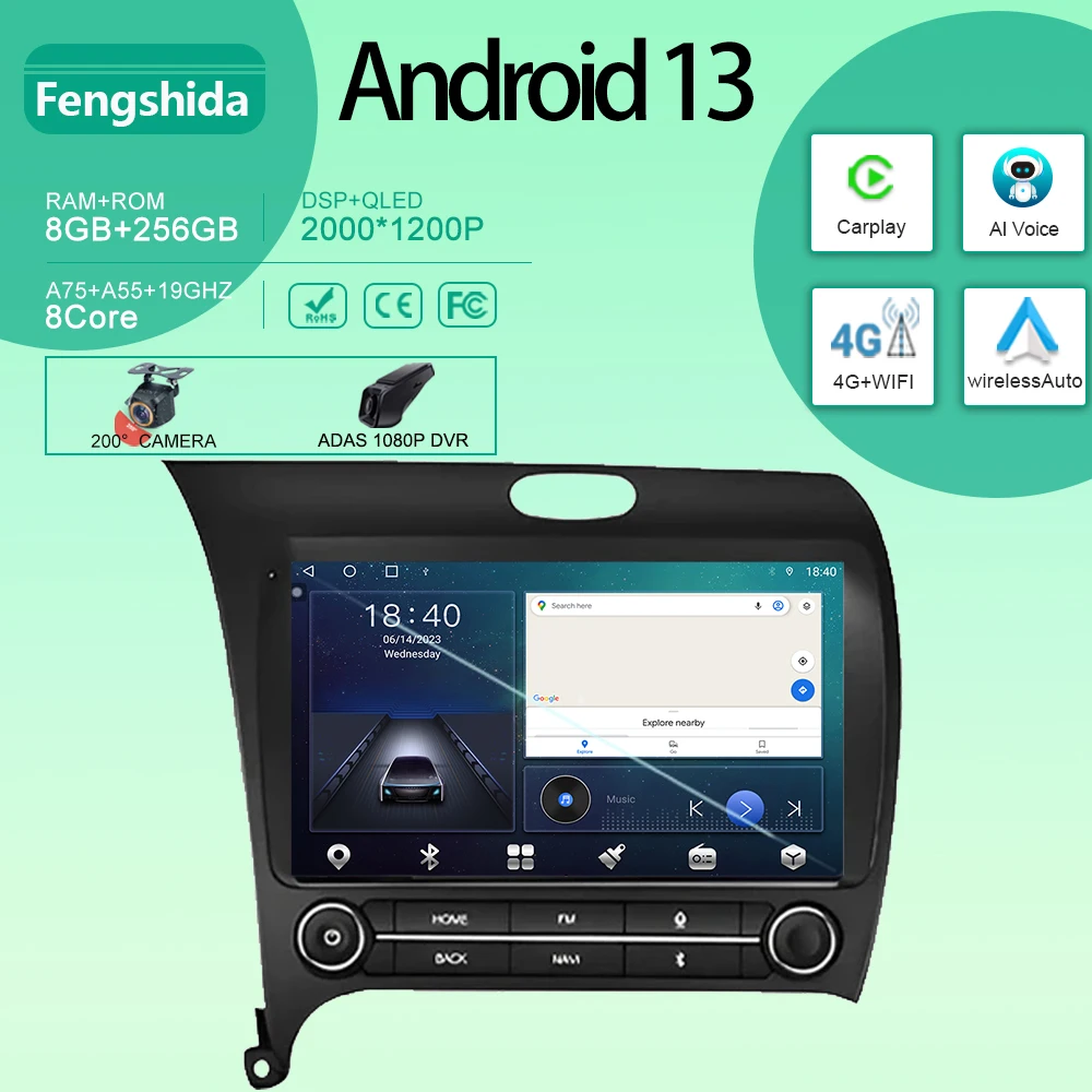 

For Kia Cerato 3 K3 Forte 2013 2014 2015 2016 2017 2018 Android Auto Radio GPS Navigation Multimedia Stereo Player No 2din DVD