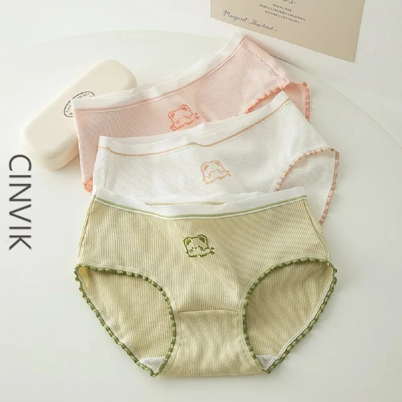 

Cinvik Cotton Panties Women's Underwear Lovely Girl's Briefs Medium Waist Soft Comfort Underpants Female Lingerie for Woman