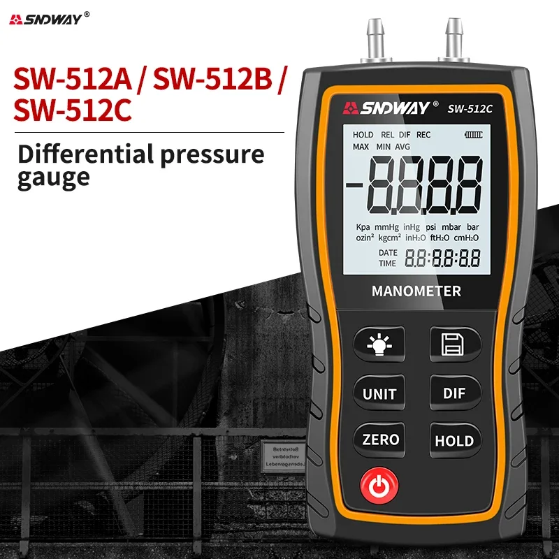 

SNDWAY SW-512 Series Digital Manometer Air Pressure Gauge +-103.42 KPa 0.01 Resolution air pressure Differential Gauge Kit Tool