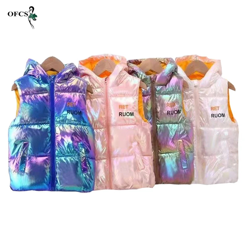 

Child Waistcoat Children Outerwear Winter Coats Baby Clothes Warm Hooded Cotton Shiny jacket Boys Girls Vest For 2-12 Years Old
