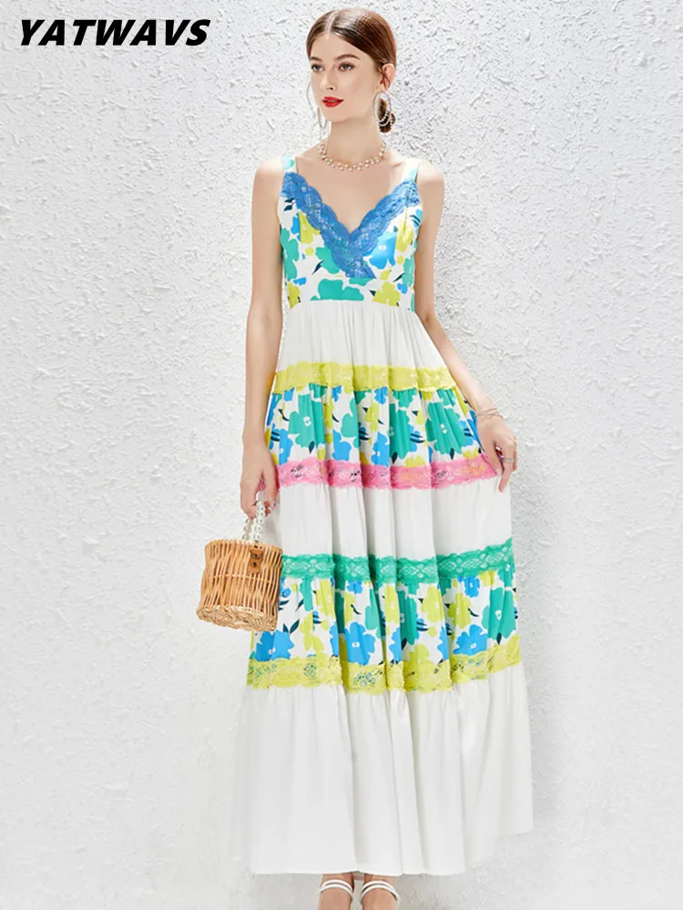 Ladies Sexy Backless Suspenders Dress Women Summer Runway Elegant Lace Patchwork Print Sleeveless Fashion High Waist Dresses
Ladies Sexy Backless Suspenders Dress Women Summer Runway Elegant Lace Patchwork Print Sleeveless Fashion High Waist Dresses