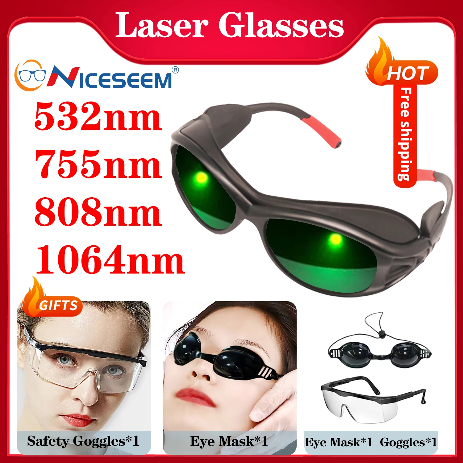 

Laser Lenses All Wavelength 200-2000nm Hair Removal Radiation Protection Goggles Protective Eyepiece Industrial Safety IR IPL