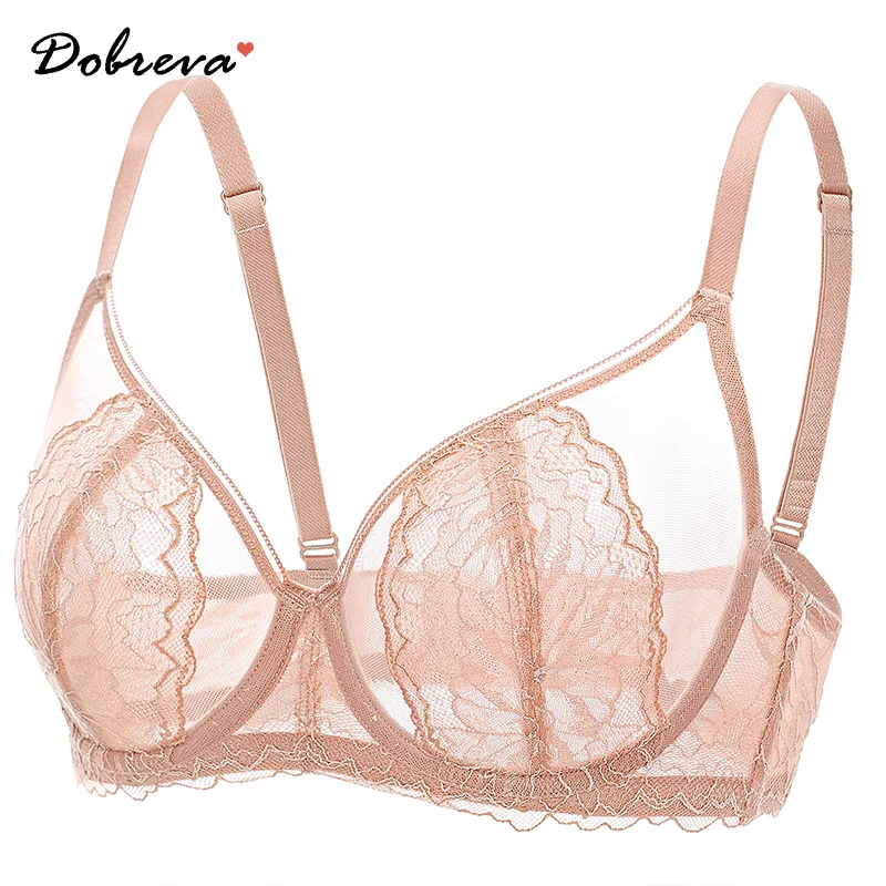

DOBREVA Women's Lace Sexy Bra See Through Sheer Unlined Plus Size Full Coverage Underwire Bras