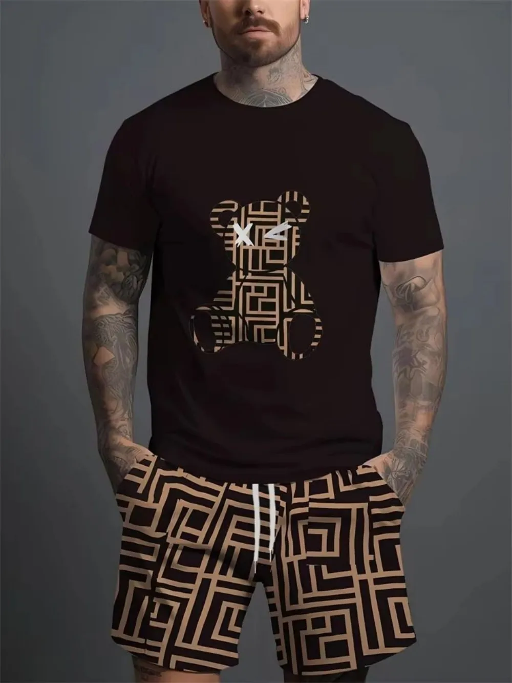 جديد 2025 الرجال اليومية مجموعة عادية في الهواء الطلق الرجال عادية شورتات للبحر الاتجاه الحضري الدب طباعة الرجال قصيرة الأكمام تي شيرت Lightwe جديد 2025 الرجال اليومية مجموعة عادية في الهواء الطلق الرجال عادية شورتات للبحر الاتجاه الحضري الدب طباعة الرجال قصيرة الأكمام تي شيرت Lightwe