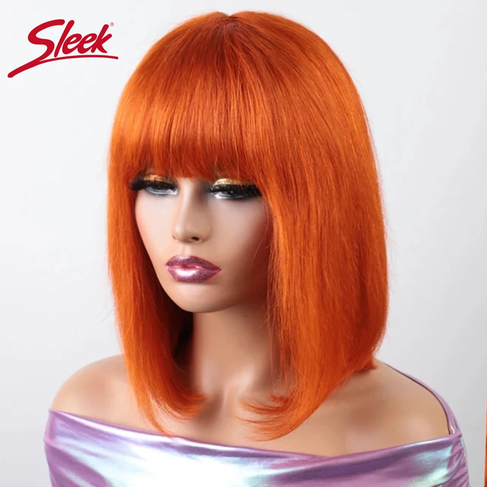 

Sleek Orange Short Bob Wigs With Bang Nature Brazilian Straight Hair Bob Wigs For Black Women P4/30# Glueless Machine Made Cheap