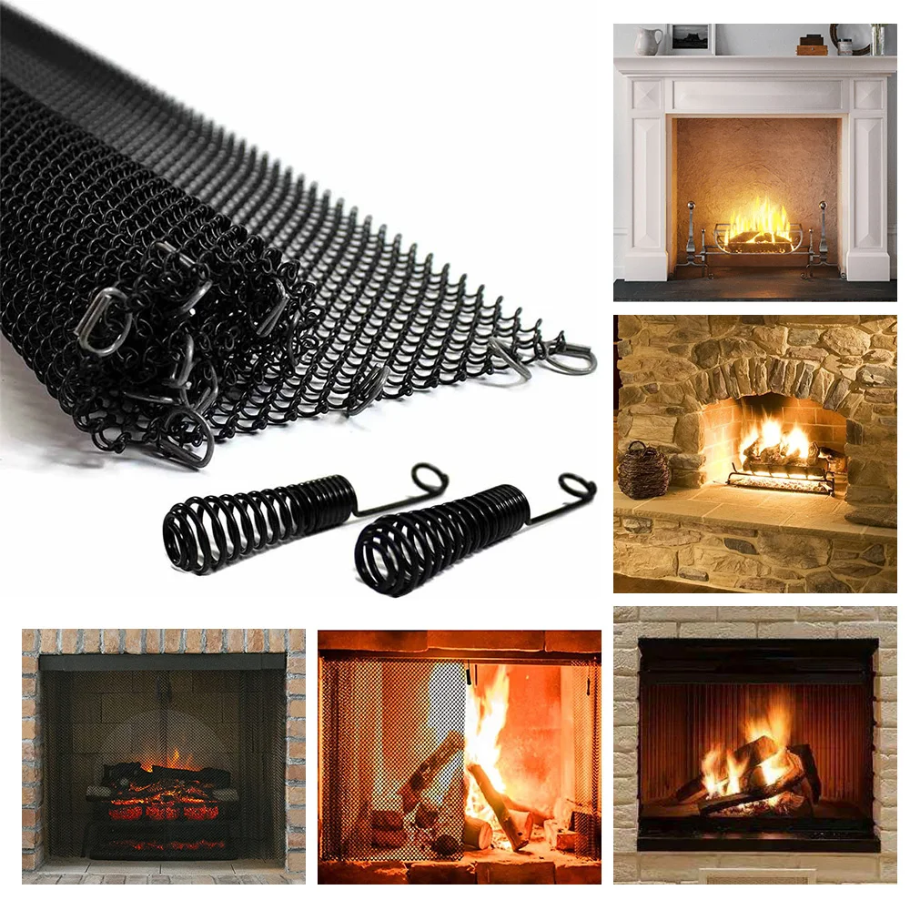 

Log Stove Mesh Screen Fireplace Curtain Heat Resistant Spark Guard Curtain Metal Screen Protection Tool Sturdy Guard Mesh Grate