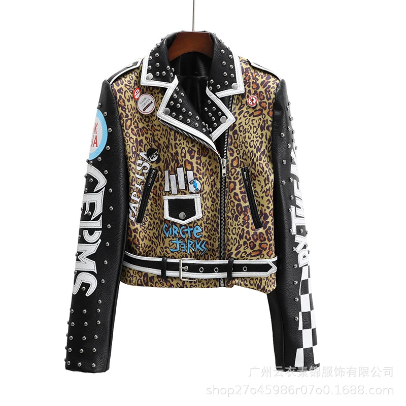 Women's Leopard Print Pu Biker Jacket Slim Fashion Long Sleeve Women Rivet Biker Coat Streetwear Lapel Leather Jacket
Women's Leopard Print Pu Biker Jacket Slim Fashion Long Sleeve Women Rivet Biker Coat Streetwear Lapel Leather Jacket