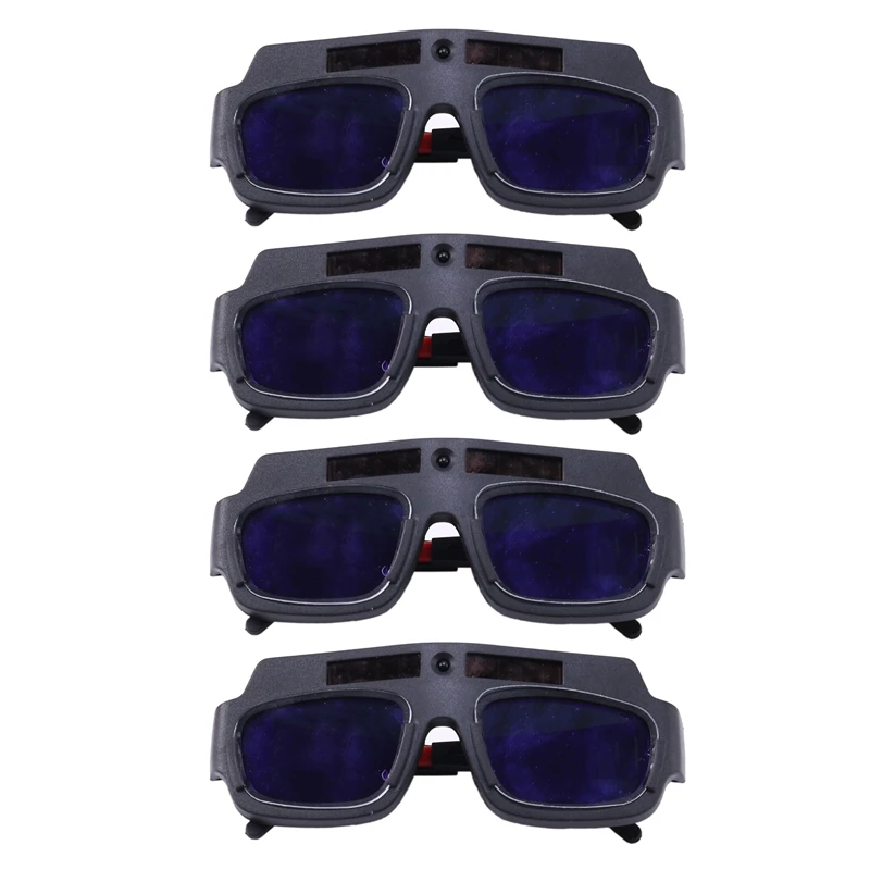 

4Pc Solar Powered Auto Darkening Welding Mask Helmet Goggles Welder Glasses Arc Anti-Shock Lens For Eye Protection