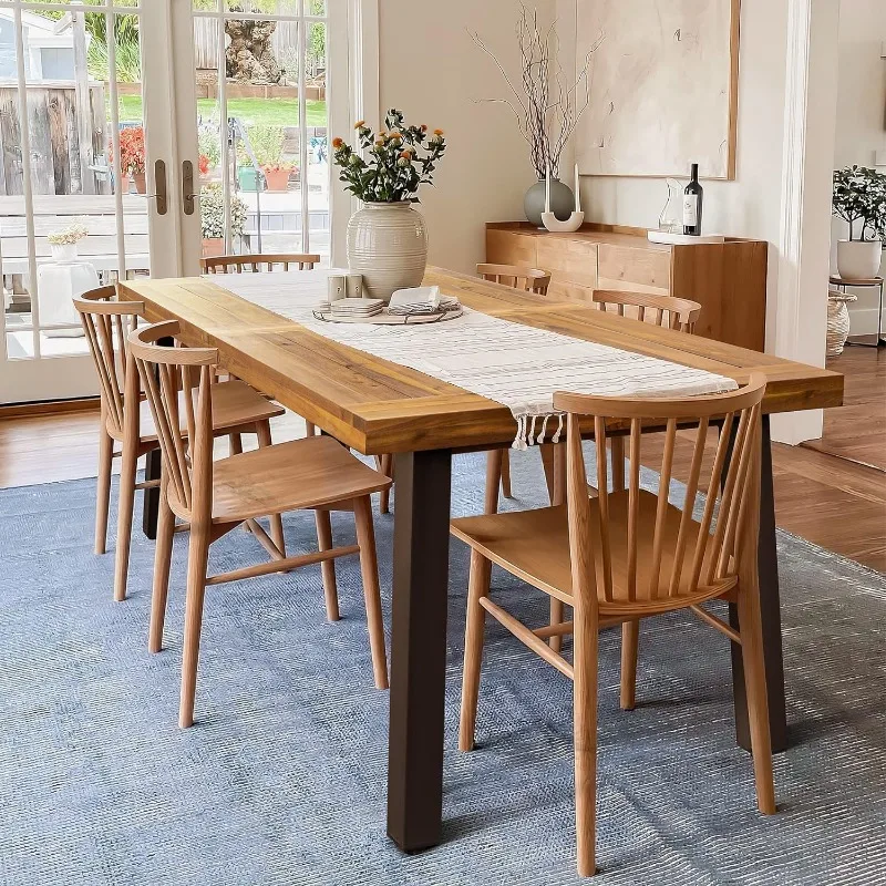 

Домашний обеденный стол Devoko из дерева акации, домашний стол на 6 персон с железными ножками, отделка пескоструйной обработкой, натуральная окрашенная, деревенский металл