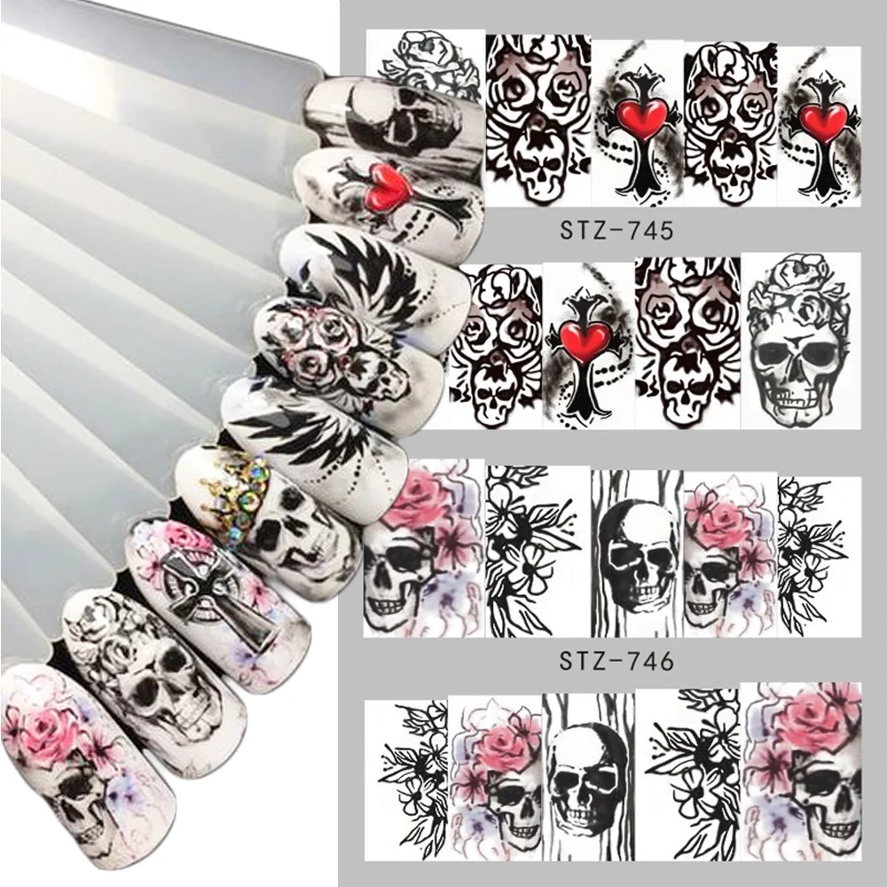 

1pcs Halloween Designs Water Decals Skull Tattoos Sliders For Manicure Water Transfer Sticker Wraps Tips Decoration BESTZ731-760