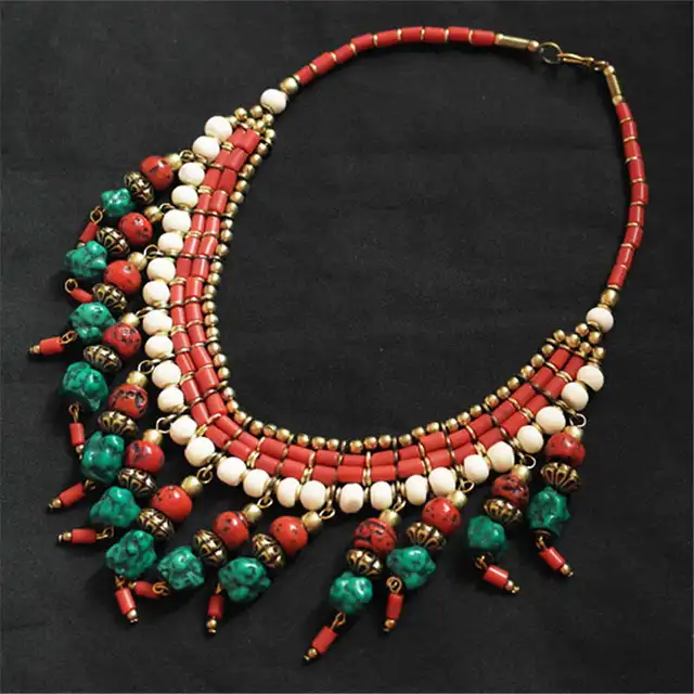 Bijoux tibétains authentiques en pierre artificielle, plusieurs breloques, colliers perlés du népal, TNL512 2