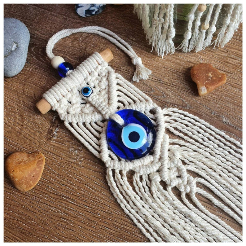 Macrame Wall Hanging Handmade Lucky Eye Blue Turkish Evil Eye 17